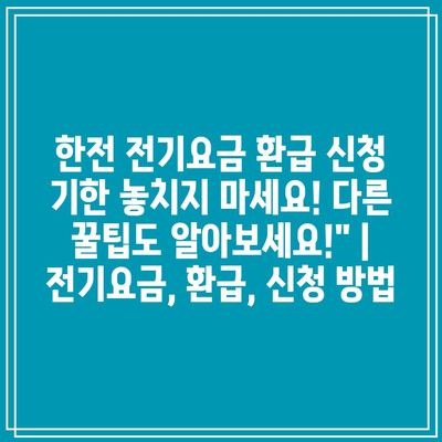 한전 전기요금 환급 신청 기한 놓치지 마세요! 다른 꿀팁도 알아보세요!” | 전기요금, 환급, 신청 방법