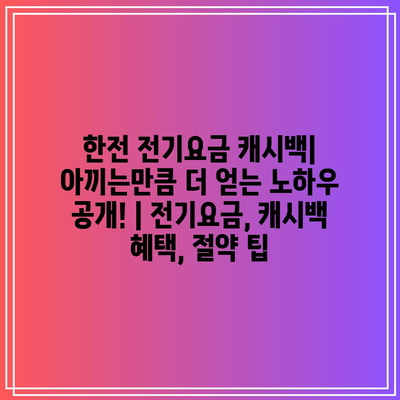 한전 전기요금 캐시백| 아끼는만큼 더 얻는 노하우 공개! | 전기요금, 캐시백 혜택, 절약 팁