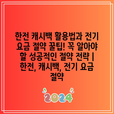 한전 캐시백 활용법과 전기 요금 절약 꿀팁! 꼭 알아야 할 성공적인 절약 전략 | 한전, 캐시백, 전기 요금 절약