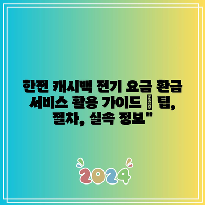 한전 캐시백 전기 요금 환급 서비스 활용 가이드 | 팁, 절차, 실속 정보”