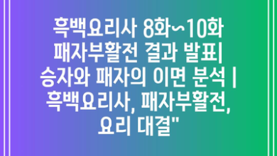 흑백요리사 8화~10화 패자부활전 결과 발표| 승자와 패자의 이면 분석 | 흑백요리사, 패자부활전, 요리 대결”