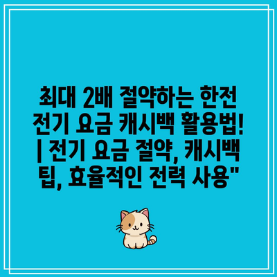 최대 2배 절약하는 한전 전기 요금 캐시백 활용법! | 전기 요금 절약, 캐시백 팁, 효율적인 전력 사용”