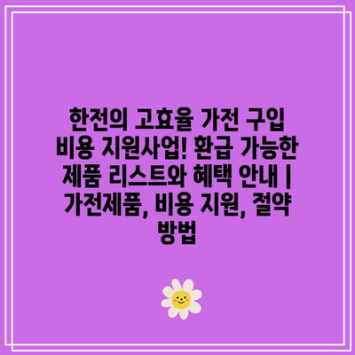 한전의 고효율 가전 구입 비용 지원사업! 환급 가능한 제품 리스트와 혜택 안내 | 가전제품, 비용 지원, 절약 방법