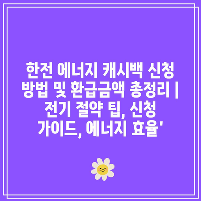 한전 에너지 캐시백 신청 방법 및 환급금액 총정리 | 전기 절약 팁, 신청 가이드, 에너지 효율’