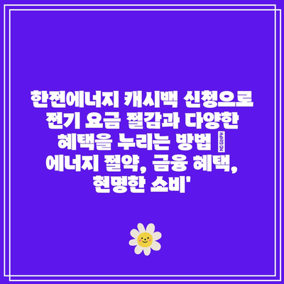 한전에너지 캐시백 신청으로 전기 요금 절감과 다양한 혜택을 누리는 방법 | 에너지 절약, 금융 혜택, 현명한 소비’