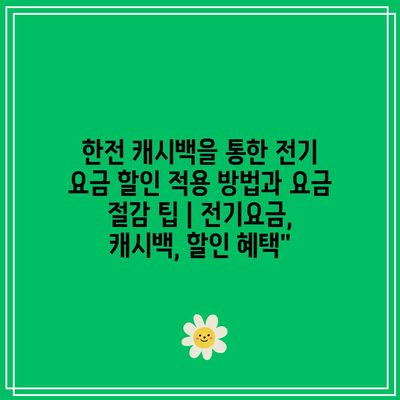 한전 캐시백을 통한 전기 요금 할인 적용 방법과 요금 절감 팁 | 전기요금, 캐시백, 할인 혜택”