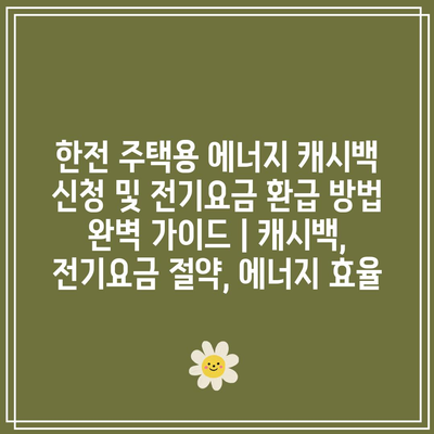 한전 주택용 에너지 캐시백 신청 및 전기요금 환급 방법 완벽 가이드 | 캐시백, 전기요금 절약, 에너지 효율