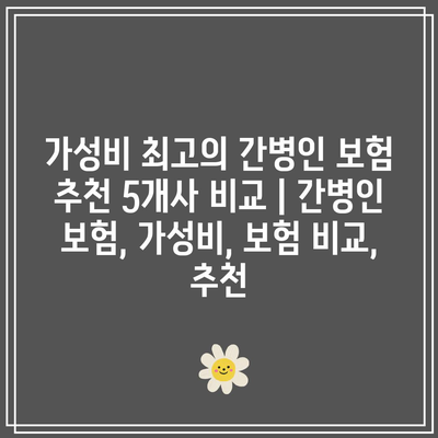 가성비 최고의 간병인 보험 추천 5개사 비교 | 간병인 보험, 가성비, 보험 비교, 추천